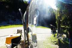 Glamping Airstream Wohnwagen Aussen Bullauge